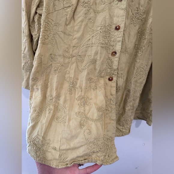 Ecologie Embroidered Floral 100% Linen Button-Down Shirt Women 3XL Boho Cottage - Picture 4 of 5